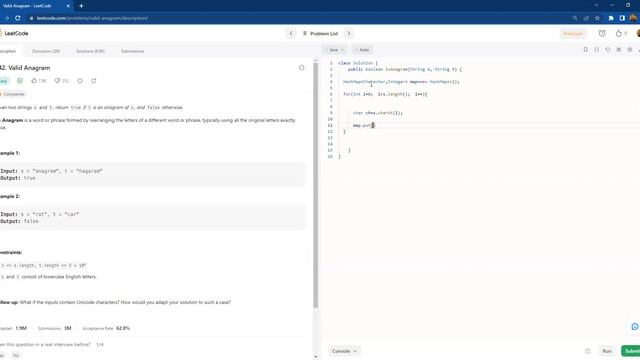 Valid Anagram || LeetCode Problem || Java смотреть онлайн
