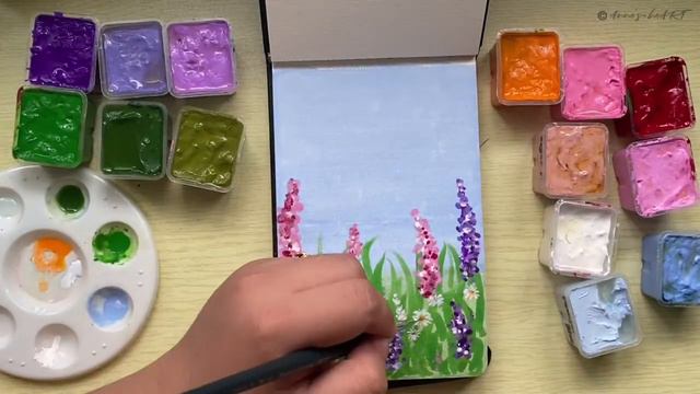 Easy Lavender and Daisy Gouache Painting смотреть онлайн