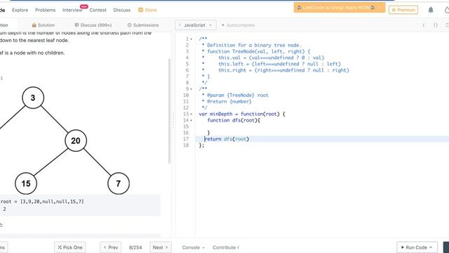 111. Minimum Depth of Binary Tree - Leetcode Easy - Javascript Tutorial смотреть онлайн
