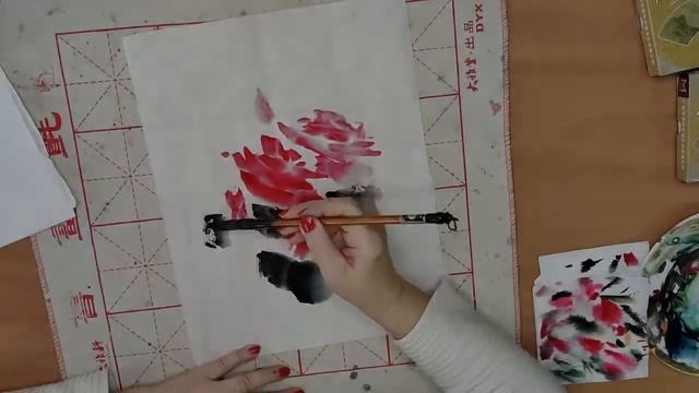 «Розы». Художник: Елена Чилеева. Китайская живопись Го хуа. Стиль Се и. смотреть онлайн