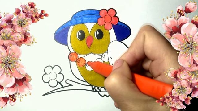Owl on a branch.Coloring for children. Сова на ветке. смотреть онлайн