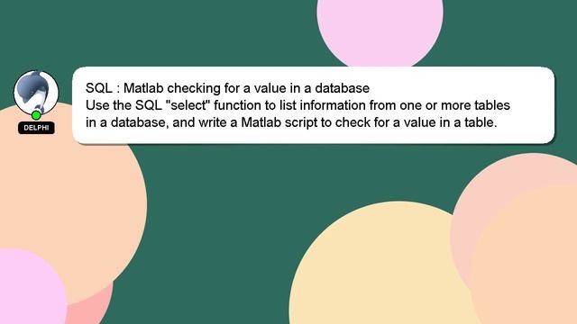 SQL : Matlab checking for a value in a database смотреть онлайн