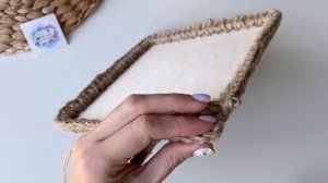 Квадратная корзина из джута крючком, вязаный декор.