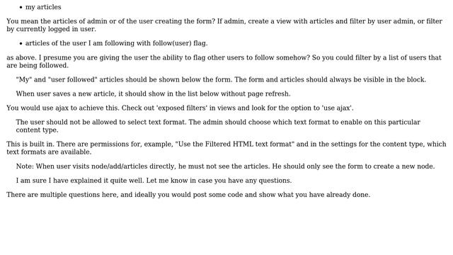 Drupal: Show "create new node" form with "my" and "user I followed" content in a single block смотреть онлайн
