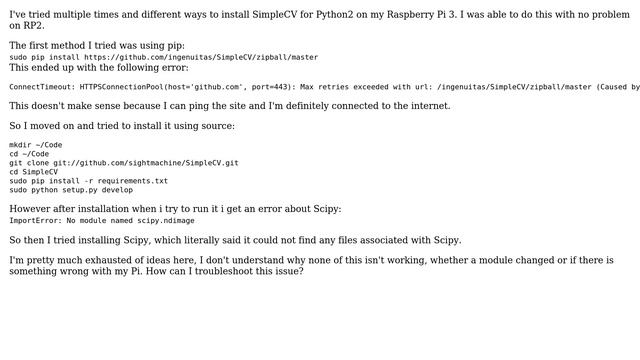 Raspberry Pi: Unable to install SimpleCV on Raspberry Pi 3 смотреть онлайн