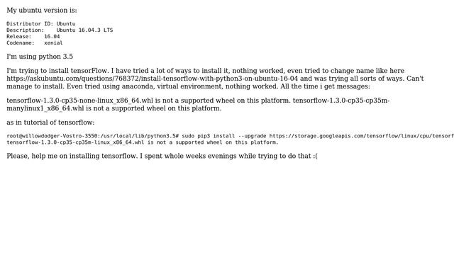 Ubuntu: .whl is not a supported wheel on this platform смотреть онлайн