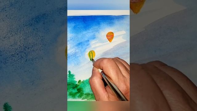 Воздушные шары над лесом, рисуем акварельными красками. смотреть онлайн