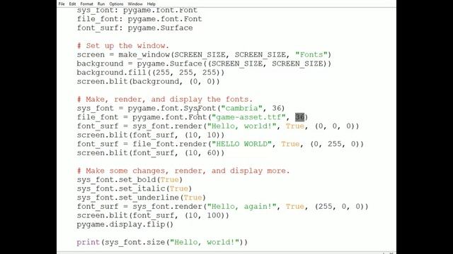 Fonts and on-screen text in pygame; No music; Objects & Games with Python Chapter 11 Video 1 смотреть онлайн