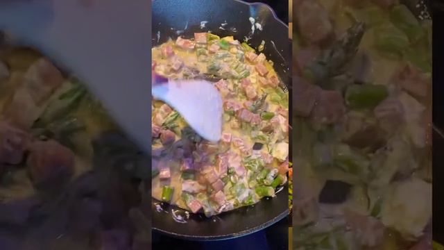 Cheesy Creamy Ham Steak With Noodles