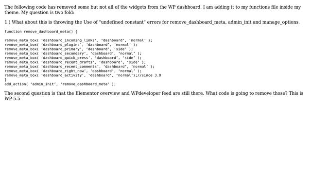 Wordpress: removing the standard dashboard widgets in WP so I Can replace with custom смотреть онлайн