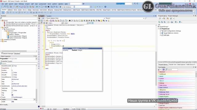 Progressbar in button Delphi Rad Studio смотреть онлайн