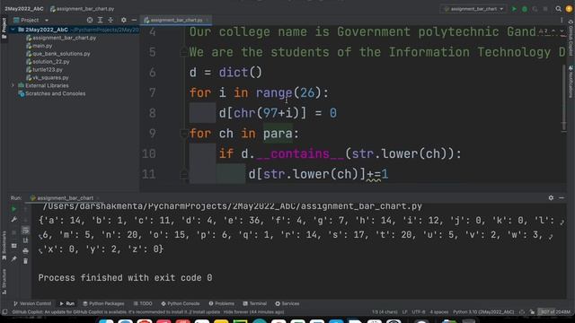Bar Chart of Character Frequencies Simple in Python Console Level Easy Using Dictionary смотреть онлайн