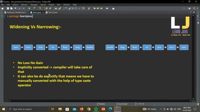 Type Casting Operator : Widening & Narrowing | LEARN JAVA | For Better Life | Better Wife смотреть онлайн