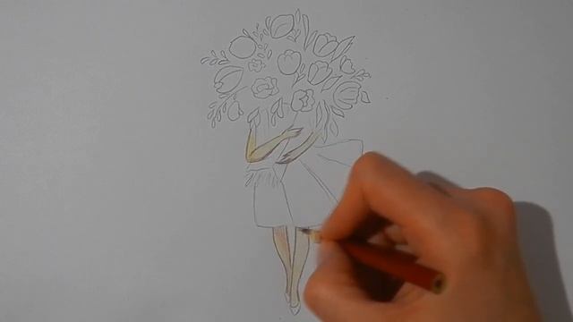 Как нарисовать ДЕВУШКУ С БУКЕТОМ ЦВЕТОВ, Рисуем Просто/717/How to draw a GIRL WITH FLOWERS смотреть онлайн