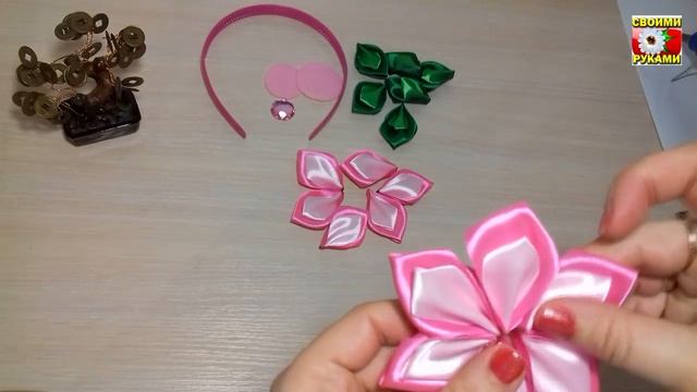 Ободок с ярким цветком канзаши (англ.) смотреть онлайн