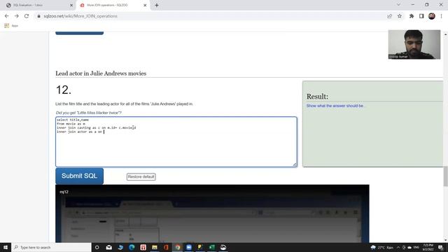 SQL Zoo(More Join operations) Query Solution, Lead actor in Julie Andrews movies смотреть онлайн