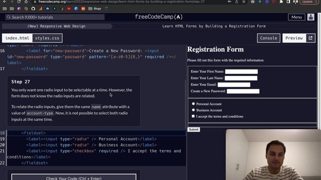 freeCodeCamp - Learn HTML Forms by Building a Registration Form (21-30) смотреть онлайн