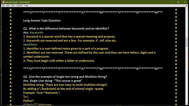 python fundamentals Question and Answers | keyword | identifier | token | string | python important смотреть онлайн