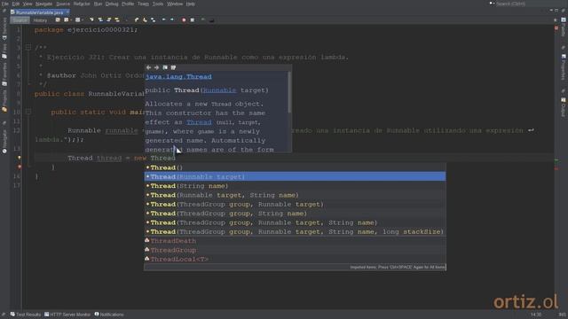 Java - Ejercicio 321: Creación de una Instancia de Runnable con una Expresión Lambda смотреть онлайн
