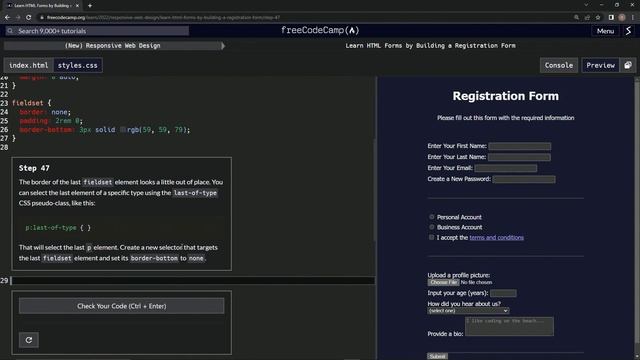 (ARCHIVED) Learn HTML Forms by Building a Registration Form - Step 47 смотреть онлайн