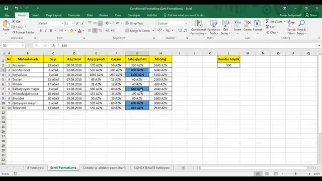Conditional Formatting (Şərtli Formatlama) | Formula hissəsi - Excel dərsləri #13 смотреть онлайн