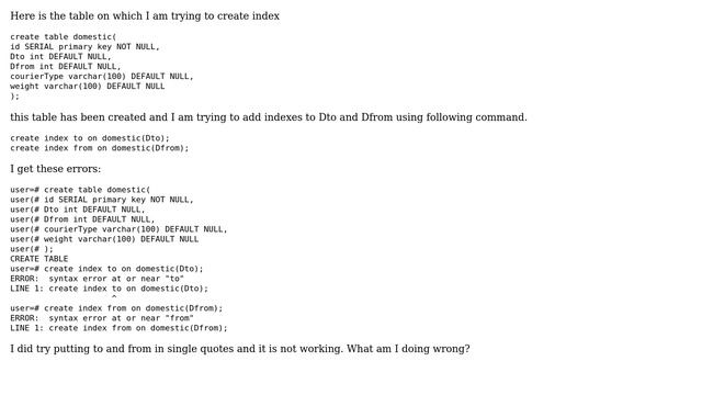 Databases: Why am I getting an error while creating index command in postgres? (2 Solutions!!) смотреть онлайн