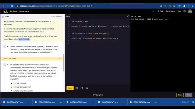 Magic Eight Ball Javascript Conditionals Project | Day 38 Codecademy смотреть онлайн