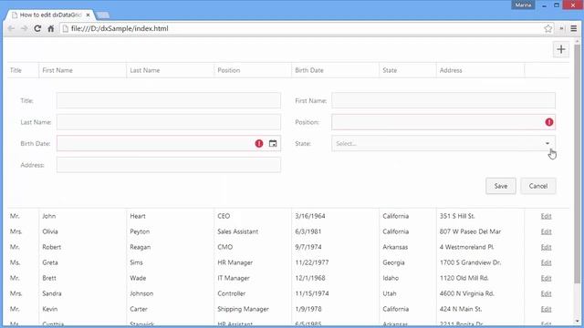 DevExpress DevExtreme: dxDataGrid Edit Form смотреть онлайн
