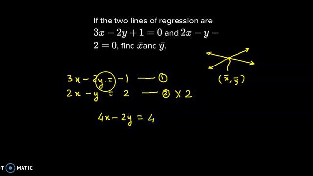 If the two regression lines are 3x - 2y + 1 = 0 and 2x - y - 2 = 0, find the means - Regression смотреть онлайн
