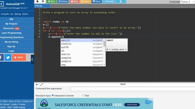 Ques 35 | Write a program to sort an array in ascending order | Python | #CBCDailyChallenge смотреть онлайн