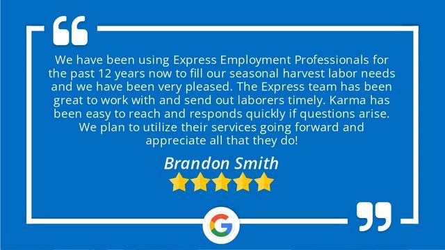 Express Employment Professionals Celebrates Perfect Five Star Review by Brandon Smith смотреть онлайн