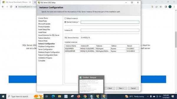 How to Download and install SQL Server 2022 Express Edition Custom install type with named instance