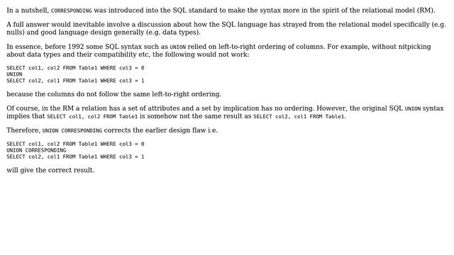 Databases: What is the F301: the CORRESPONDING clause in query expression? (2 Solutions!!) смотреть онлайн