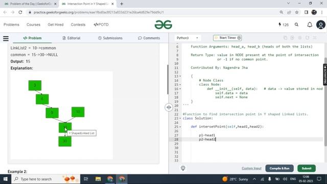 Intersection Point in Y Shaped Linked Lists - 05-Feb-2023 - GFG || POTD || Python || Link list смотреть онлайн