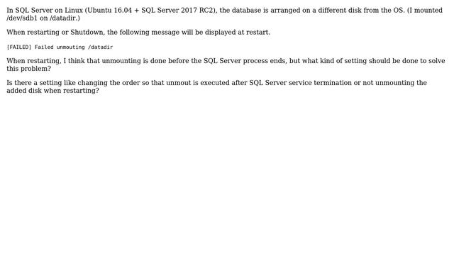 Databases: SQL Server on Linux, an unmount error is output to the screen upon reboot смотреть онлайн
