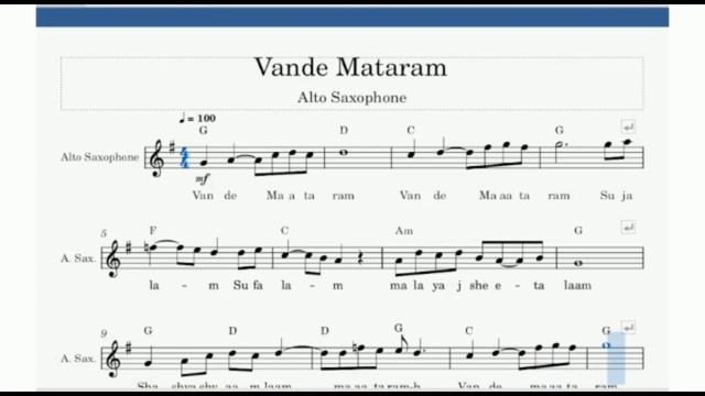 Vande Mataram Karaoke & Notes (Sheet Music) For Alto Saxophone & Eb Instruments | V School of Music смотреть онлайн