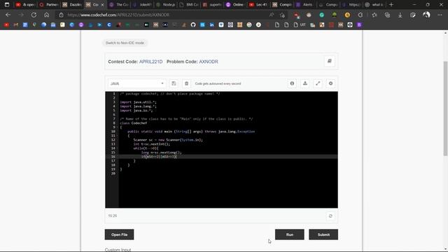 Codechef April Long Challenge Dazzling AXNODR Challenge Java Solution смотреть онлайн