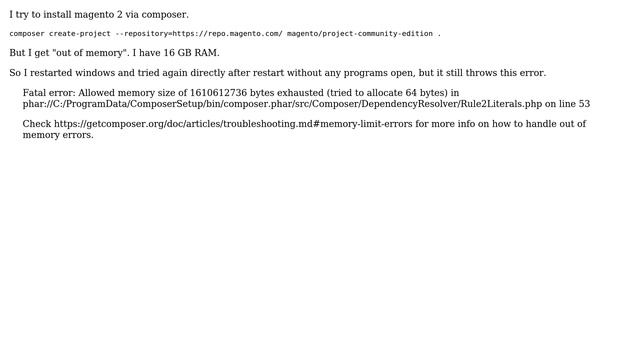 Magento: Can't install Magento 2 via composer on Windows 10 смотреть онлайн
