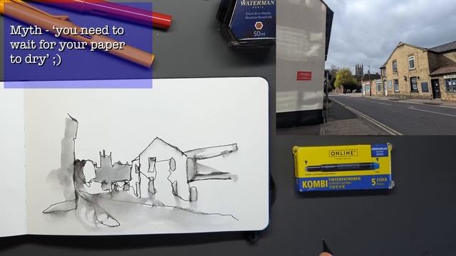 Urban Sketching with Water Soluble Ink - Step by Step Tutorial for Beginners смотреть онлайн