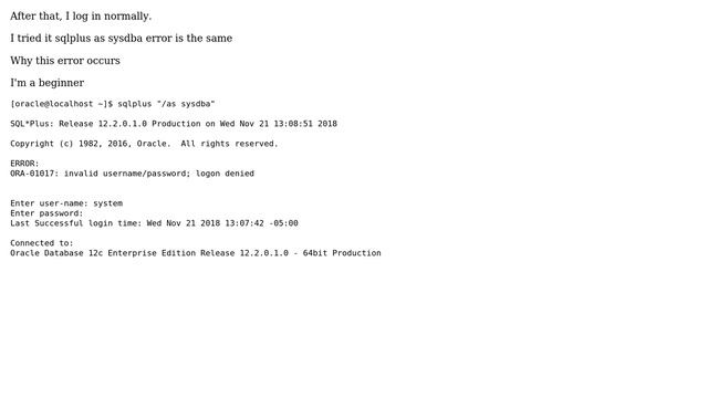 Databases: I have an error before I connect to the user Oracle 12c смотреть онлайн