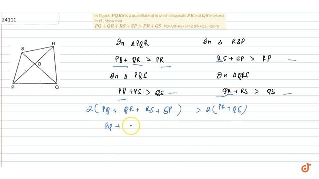 In Figure, `P Q R S` is a quadrilateral in which diagonals `P R` and `Q S` intersect in `O` . Sh... смотреть онлайн