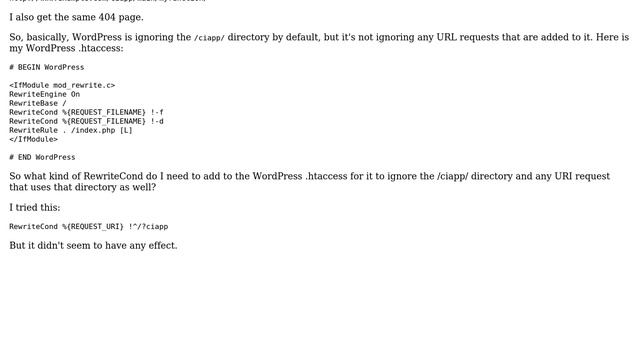Stop WordPress from hi-jacking CodeIgniter URLs using .htaccess смотреть онлайн