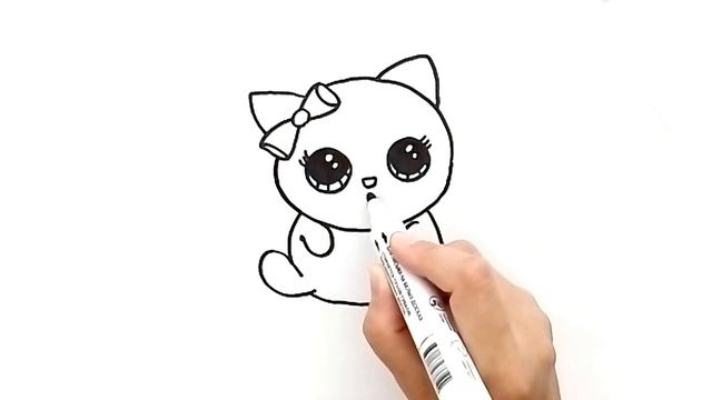 Как нарисовать милого котенка 0+. Рисуем котика. Видео раскраска. смотреть онлайн