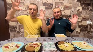 Горячие вареники доширак и макароны с котлетами Кто первый быстрее съест