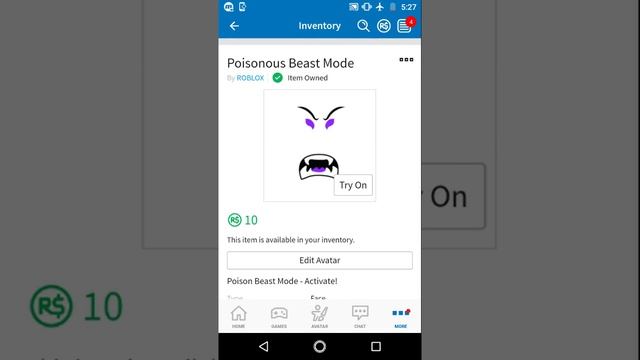 Poisonous Beast Mode limited item now 10 robux for 24hrs. смотреть онлайн