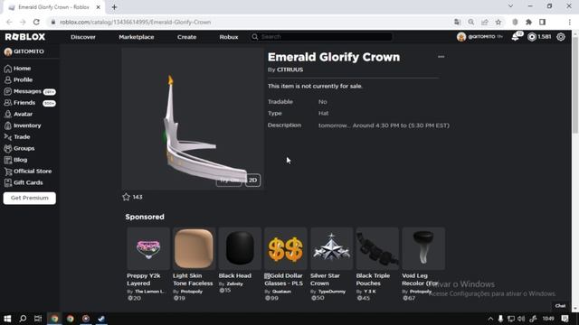 Limited Grátis Agora às... [Emerald Glorify Crown] Roblox Limited UGC Grátis смотреть онлайн