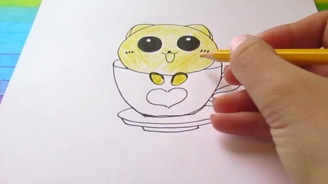 КАК нарисовать МИЛОГО КОТА В ЧАШКЕ? Лёгкие рисунки для детей!