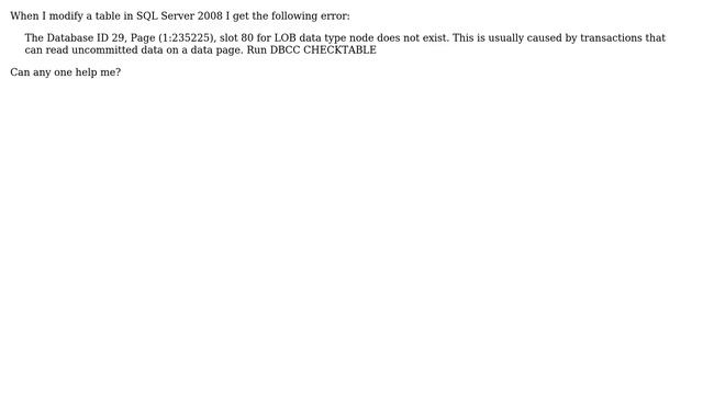 What does "slot 80 for LOB data type node does not exist" error in sql server mean? смотреть онлайн