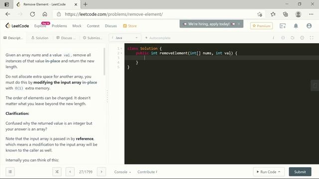 27 | Leetcode | Remove Element | Java solution смотреть онлайн