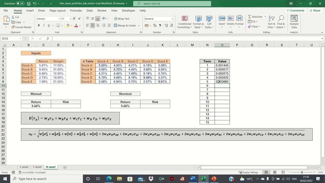 Calculate Risk And Return Of An N-Asset Portfolio In Excel (Expected Return And Standard Deviation) смотреть онлайн